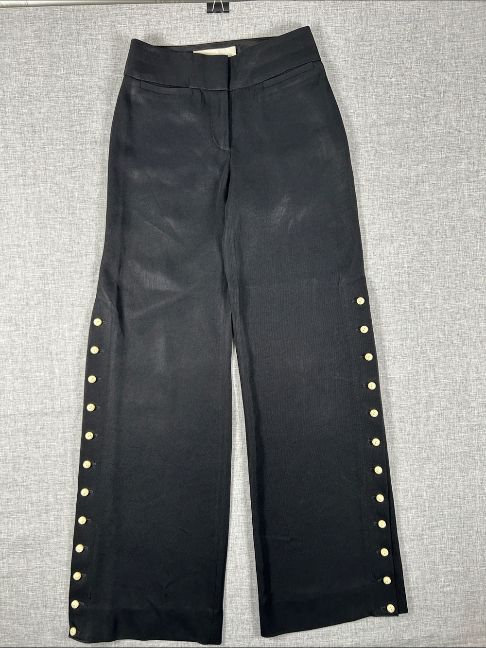 Leifsdottir Anthropologie Black Wide Leg Sailor Button Pants Size 0